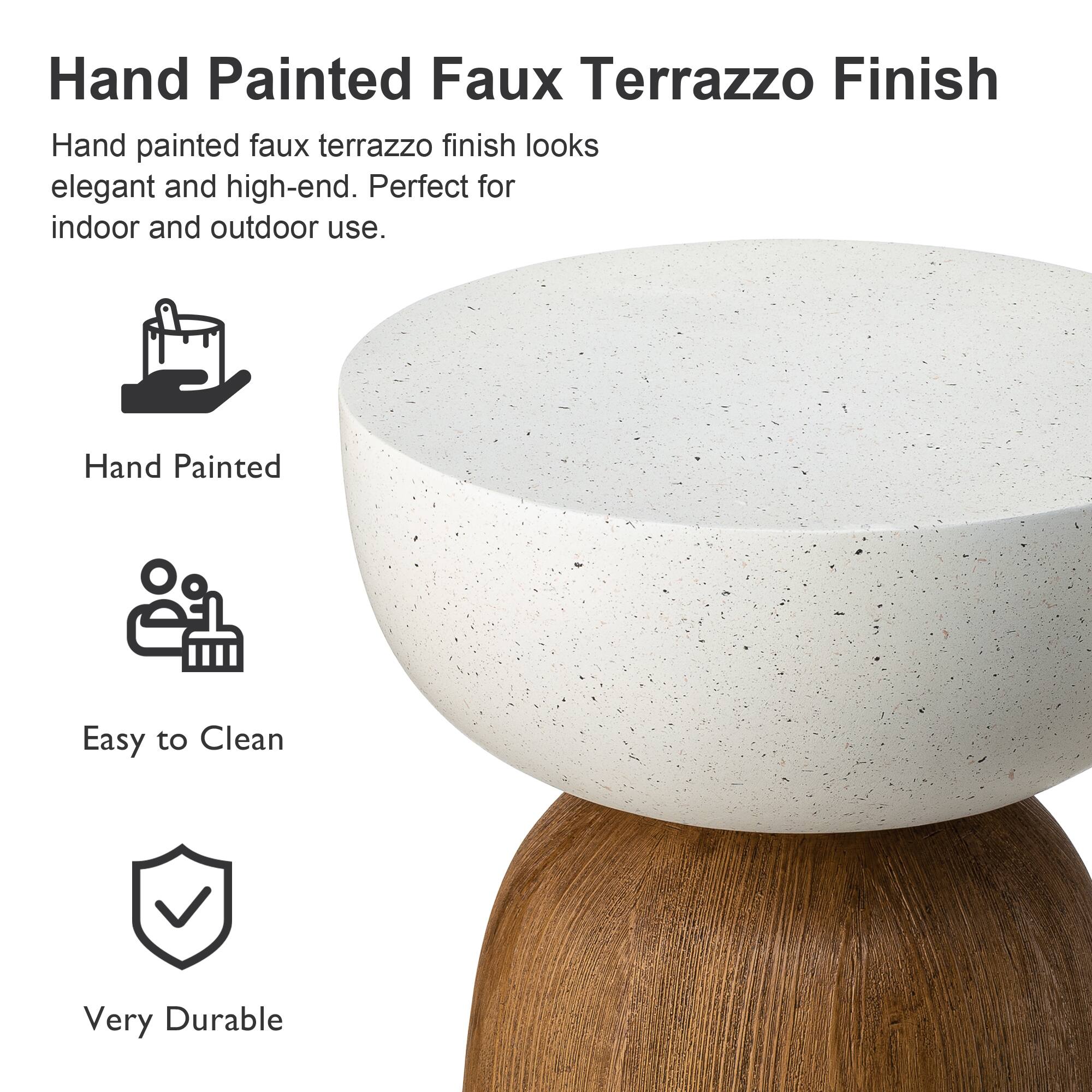 Glitzhome® 17.75" Geometric Faux Terrazzo & Wood Texture Garden Stool